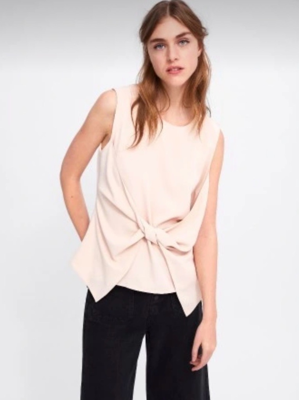 Zara Women’s sleeveless top Medium blush pink/beige knot front NEW